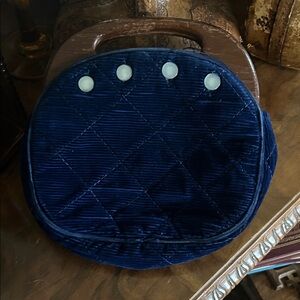 Vintage Navy Quilted Corduroy Bermuda Bag with Wooden Handles